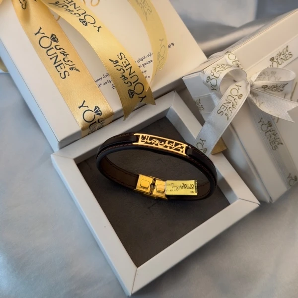 تصویر دوم دستبند طلا چرم مردانه تومراجانوجهانی  L125